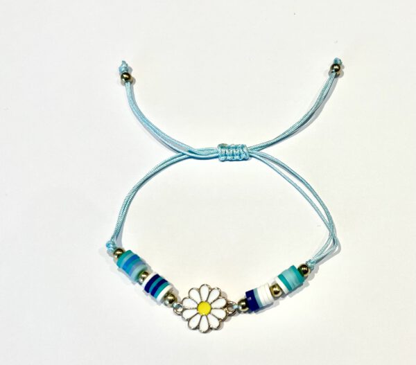 Koord Armbandje kleur turquoise met bloem bedel